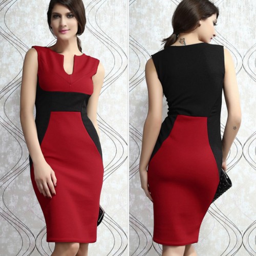 Red Sleeves OL Pencil Dress (Size XL,XXL)