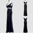 Black V-Neck Shimmering Stone Long Dinner Gown