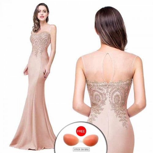 Gold Embroidered Fish Tail Gown (FREE Stick On Bra)