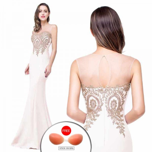 Embroidered Fish Tail Gown (FREE Stick On Bra) (Size S)