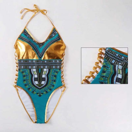 Hot Gold Tribal Printed Swimsuit (Green)